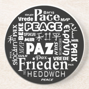 Coaster Multi language peace mandala design