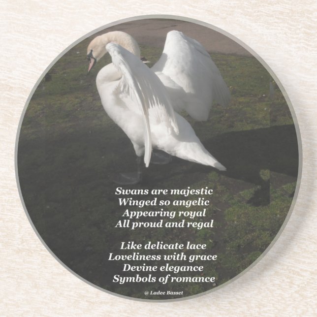 Coaster Poem Swans Are Majestic By Ladee Basset (Front)