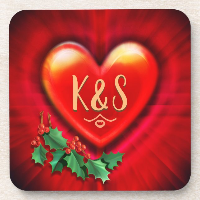 Coaster Red pulse heart custom monogram initial (Front)