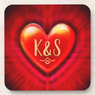 Coaster Red pulse heart custom monogram initial