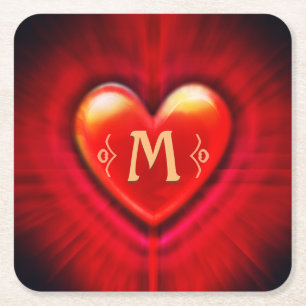 Coaster Red pulse heart custom monogram initial