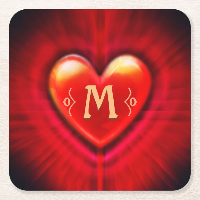 Coaster Red pulse heart custom monogram initial (Front)