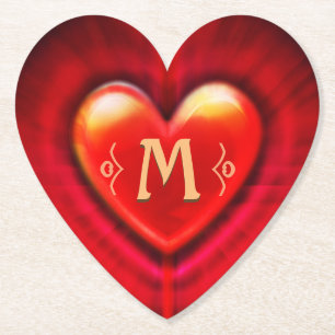 Coaster Red pulse heart custom monogram initial