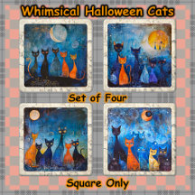 COASTER SET (4) - Whimsical Halloween Cats