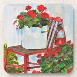 Coaster Set 6 Cork Backed Summer Geraniums