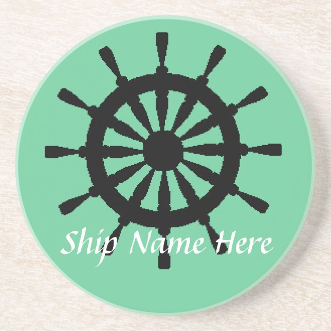 Coaster - Ship's helm with name (Front)
