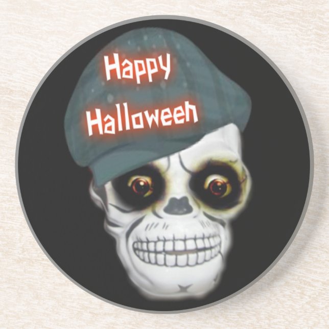 Coaster Skeleton Head Happy Halloween (Front)