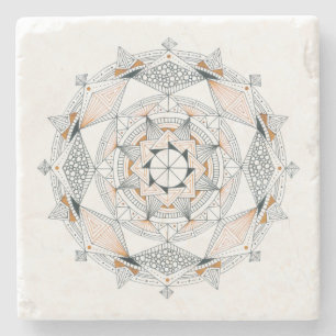 COASTER Stone Marble w/ Mandala Design Brown