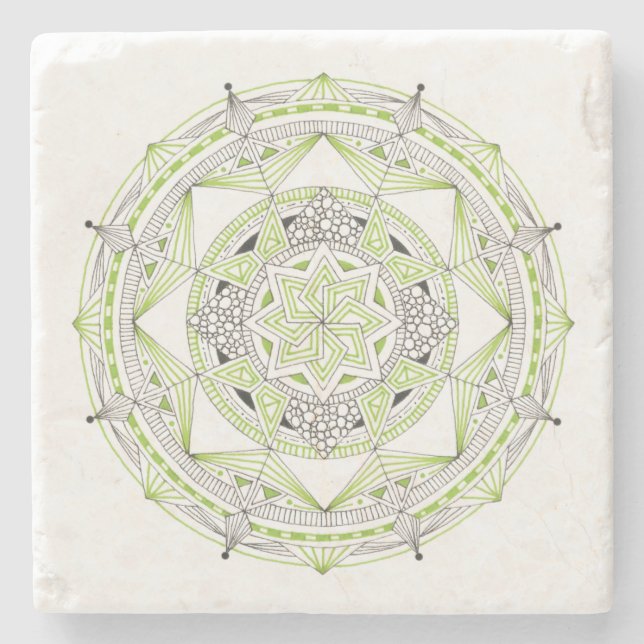 COASTER Stone Marble w/ Mandala Design Green (Front)