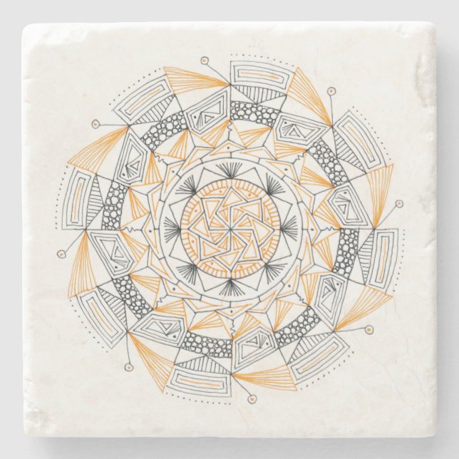 COASTER Stone Marble w/ Mandala Design Orange (Front)