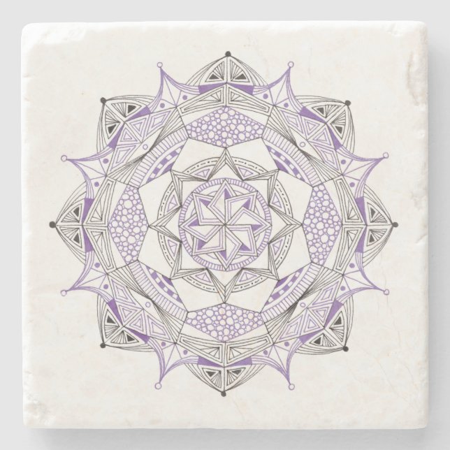COASTER Stone Marble w/ Mandala Design Purple (Front)