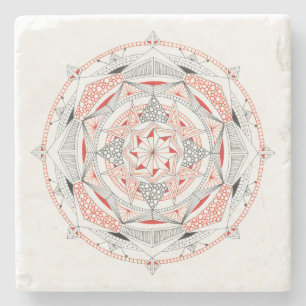 COASTER Stone Marble w/ Mandala Design Red/Black