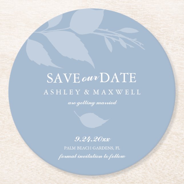 Coaster Wedding Save The Date Blue (Front)