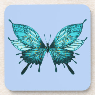 Coaster with Butterfly in Teal and Light Blue