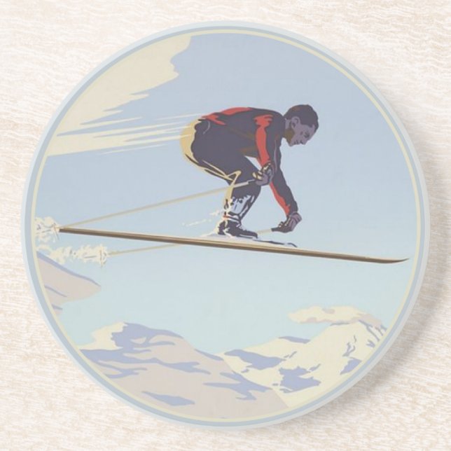 Coaster with Cool Vintage Ski Print (Front)