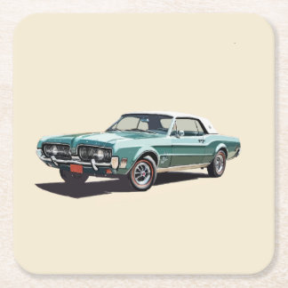 Coaster with old vintage blue car design