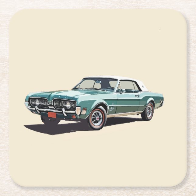 Coaster with old vintage blue car design (Front)
