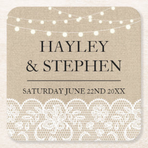 Coasters Burlap Lace Lights Rustic Wedding Party