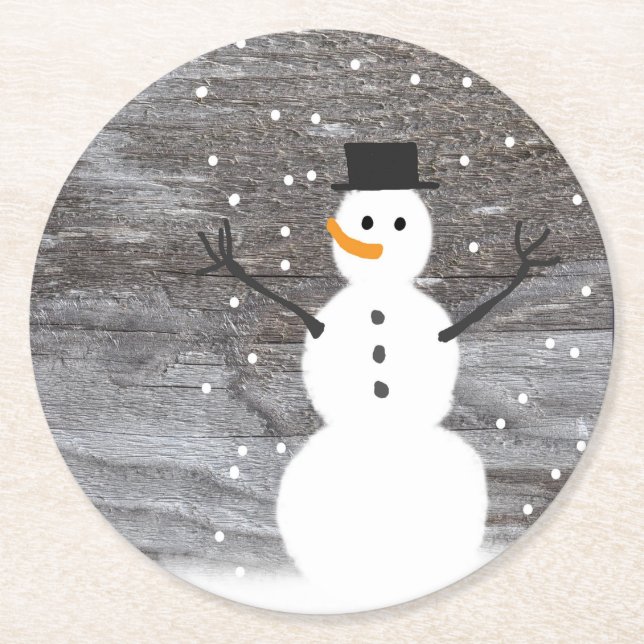 Coasters  pulp board rustic Christmas snowman (Front)
