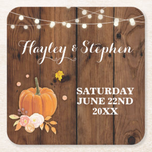 Coasters Rustic Wood Pumpkin Fall Wedding Party