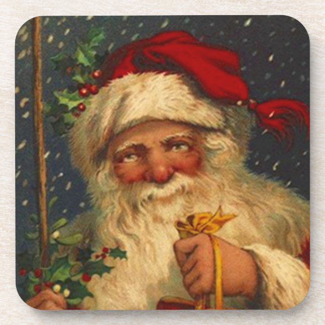 Coasters Vintage Woodland Christmas Santa Snowing (Front)