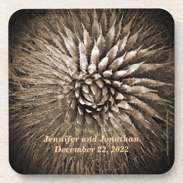 Coasters, Wedding Personalized Agave Spikes Sepia Coaster (Front)