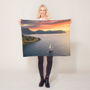 Coastline Bodrum, Turkey Fleece Blanket