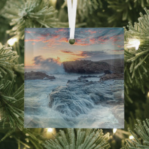 Coastline Carmel California Glass Ornament