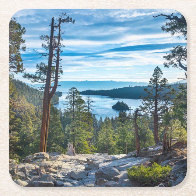 Coastline | Emerald Bay, Lake Tahoe, California Square Paper Coaster (Front)