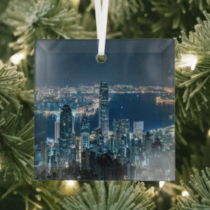 Coastline Hong Kong Island, Asia Glass Ornament