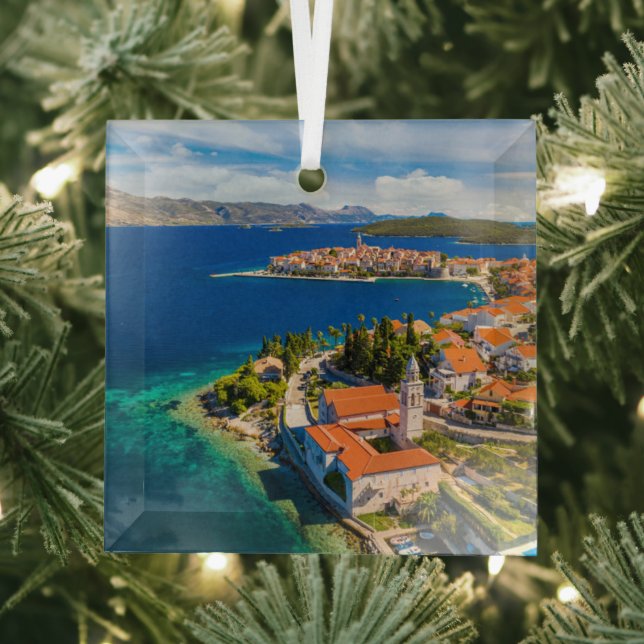 Coastline | Korcula Town, Korcula Island, Croatia Glass Ornament (Insitu)