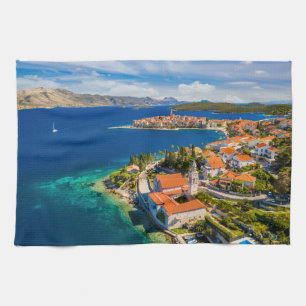 Coastline Korcula Town, Korcula Island, Croatia Kitchen Towel