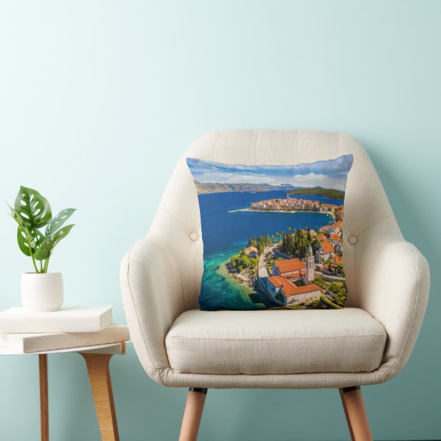 Coastline | Korcula Town, Korcula Island, Croatia Throw Pillow (Chair)