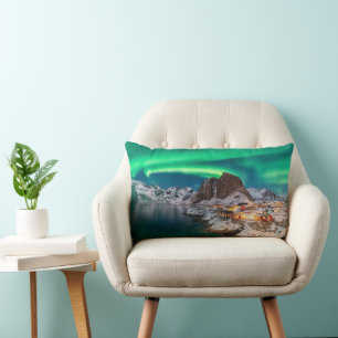Coastline   Lofoten Islands, Hamnoy, Norway Lumbar Pillow