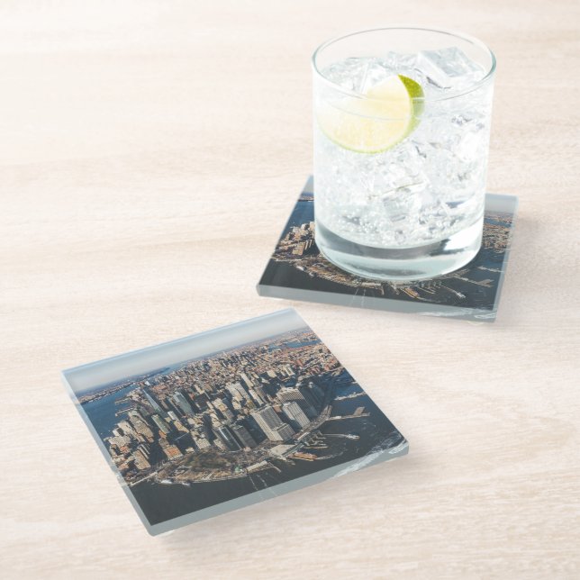 Coastline | Manhattan, New York City Glass Coaster (Angled)