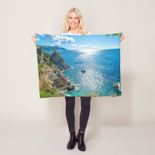 Coastline | Palaiokastritsa, Corfu, Greece Fleece Blanket (In Situ)