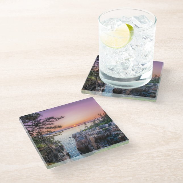 Coastline | Ravens Nest Acadia National Park Maine Glass Coaster (Angled)