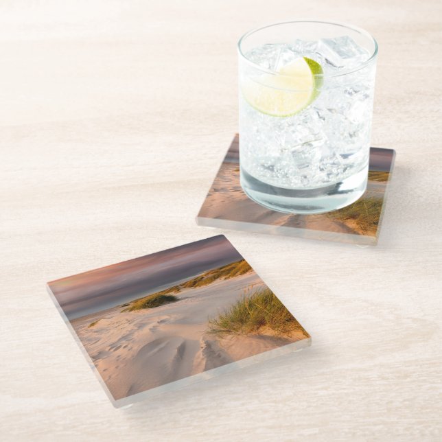 Coastline | Saltum Beach, Denmark Glass Coaster (Angled)