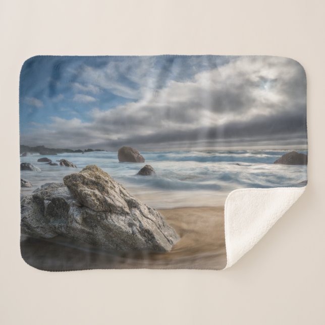 Coastline | Stormy Big Sur, California Sherpa Blanket (Front (Horizontal))