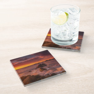Coastline   Sunset Pacific Grove Carmel California Glass Coaster