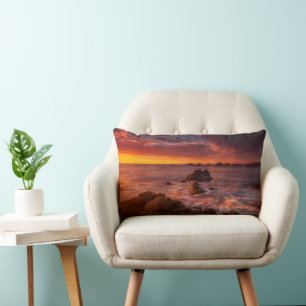 Coastline   Sunset Pacific Grove Carmel California Lumbar Pillow