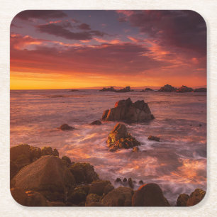 Coastline   Sunset Pacific Grove Carmel California Square Paper Coaster