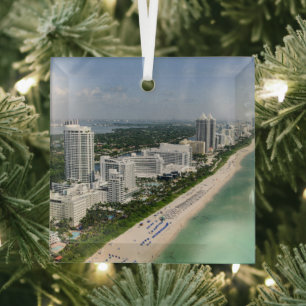 Coastline   Urban Beach, Miami, Florida Glass Ornament