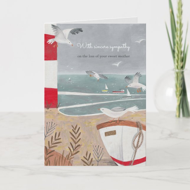 Coastline with seagulls grey cute illustration card (Front)