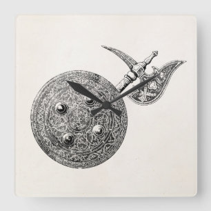 Coat of Arms Axe Shield Armour Medieval Weapon Square Wall Clock