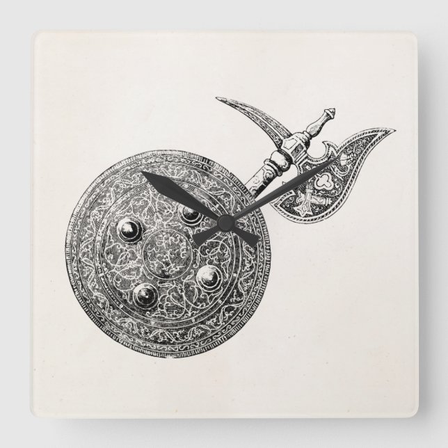 Coat of Arms Axe Shield Armour Medieval Weapon Square Wall Clock (Front)