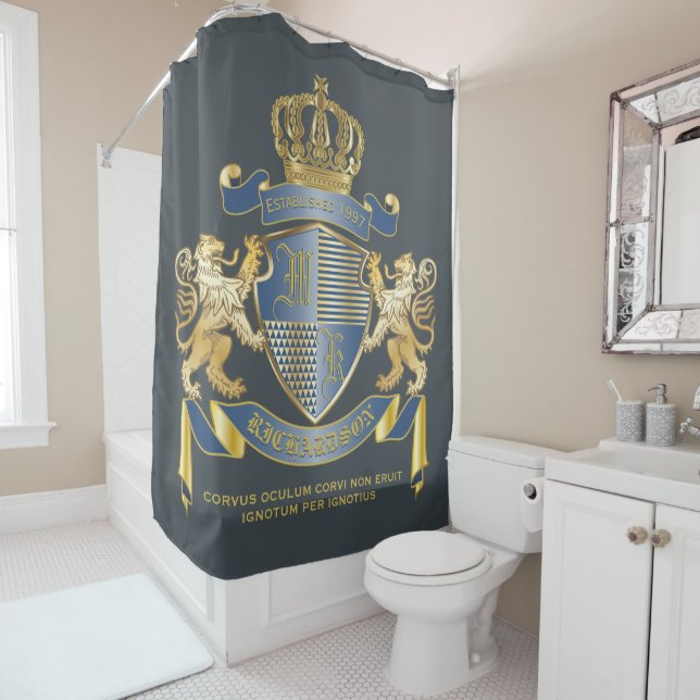 Coat of Arms Metallic Blue Gold Lion Ombre Emblem (In Situ)