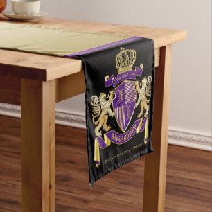Coat of Arms Monogram Emblem Golden Lion Shield Short Table Runner