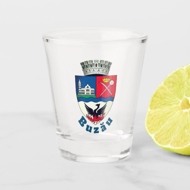 Coat of Arms of Buzău, Romania Shot Glass (Front)
