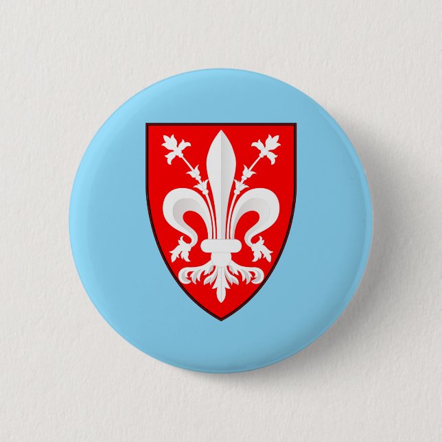 Coat of Arms of Florence Red Florentine Lily  2 Inch Round Button (Front)